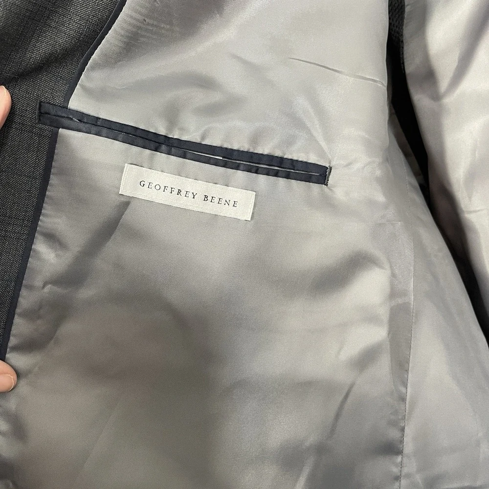 Geoffrey Beene‎ Gray Blue Windowpane Blazer 52R  2 Button Rayon Suit Jacket